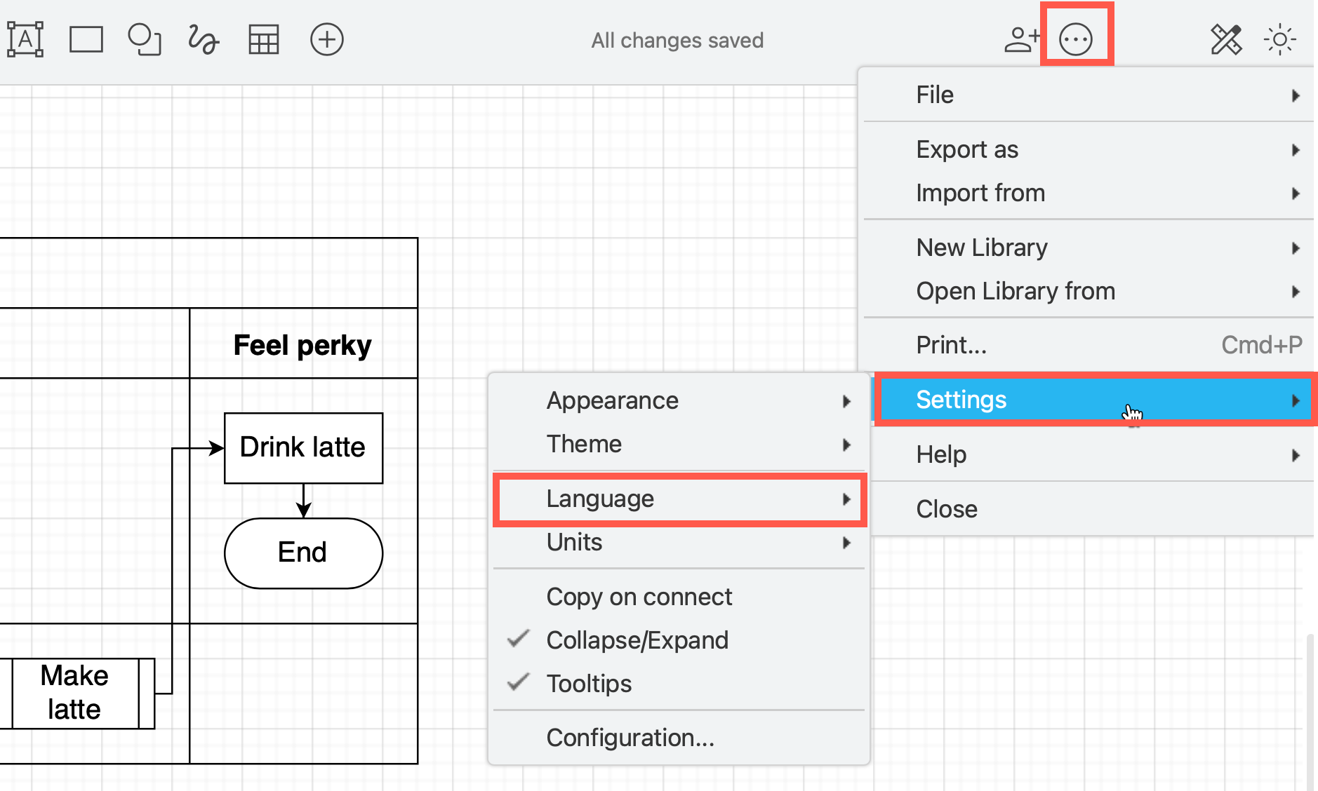 Change the editor interface and menu language