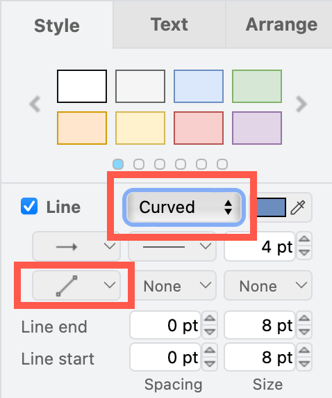 Set the curved connector style with straight waypoints to visualise a customer's path through a retail store