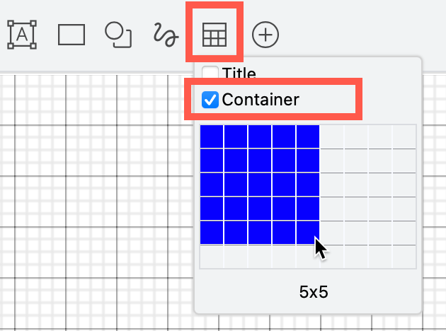 Add a container table to the drawing canvas in draw.io to draw a planogram