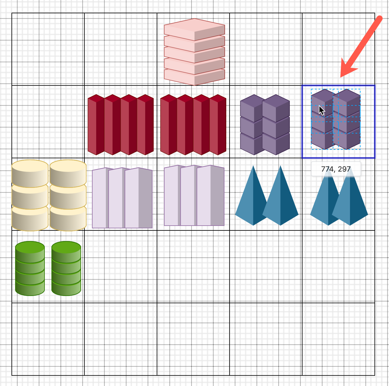 Drop products into the container table cells draw a retail planogram in draw.io