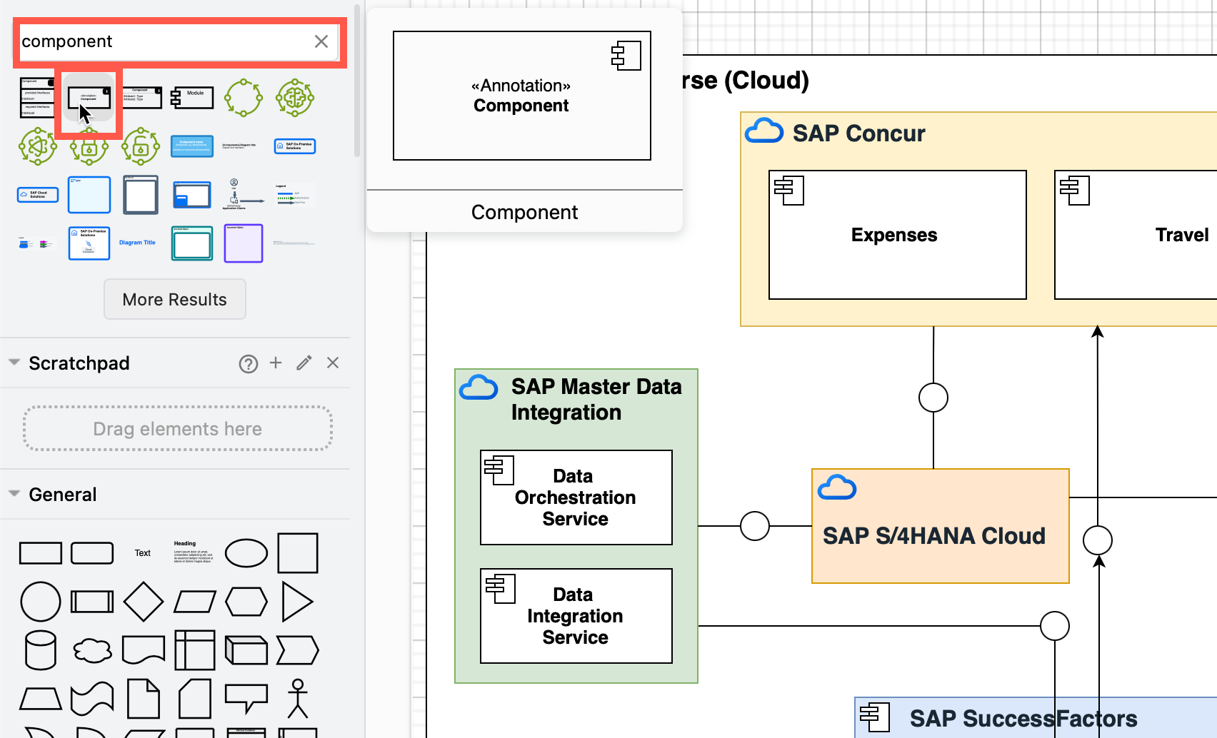 Search for UML shapes in draw.io to use them in SAP diagrams