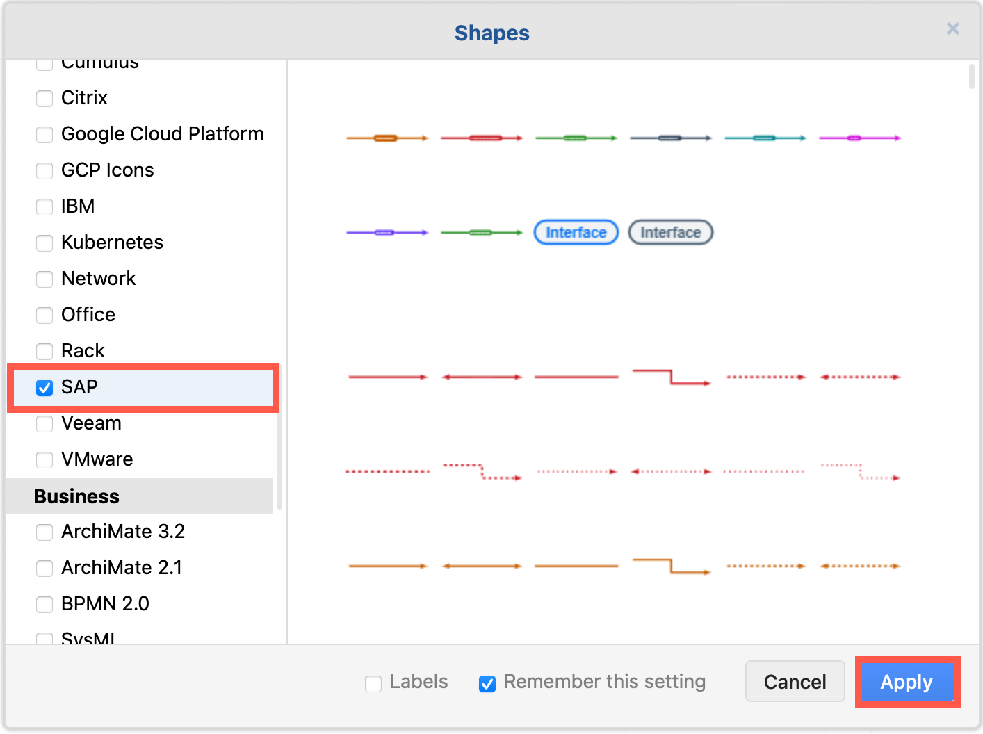 Enable the new SAP shape library to draw BTP solution diagrams