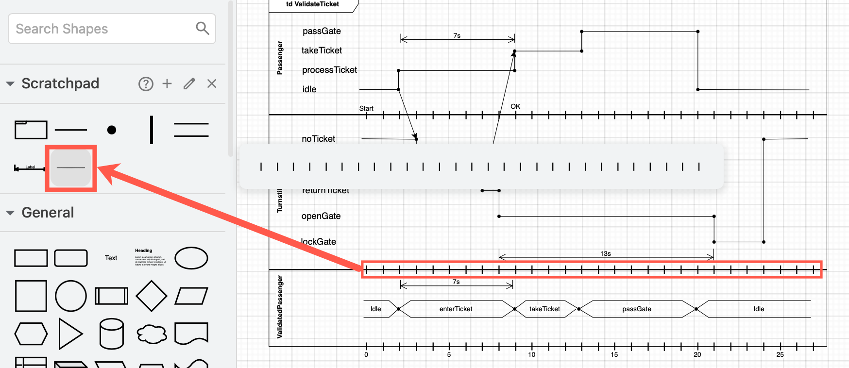 Group the finished scale together and drag it onto the scratchpad in draw.io so you can easily add it to other sections in your timing diagram