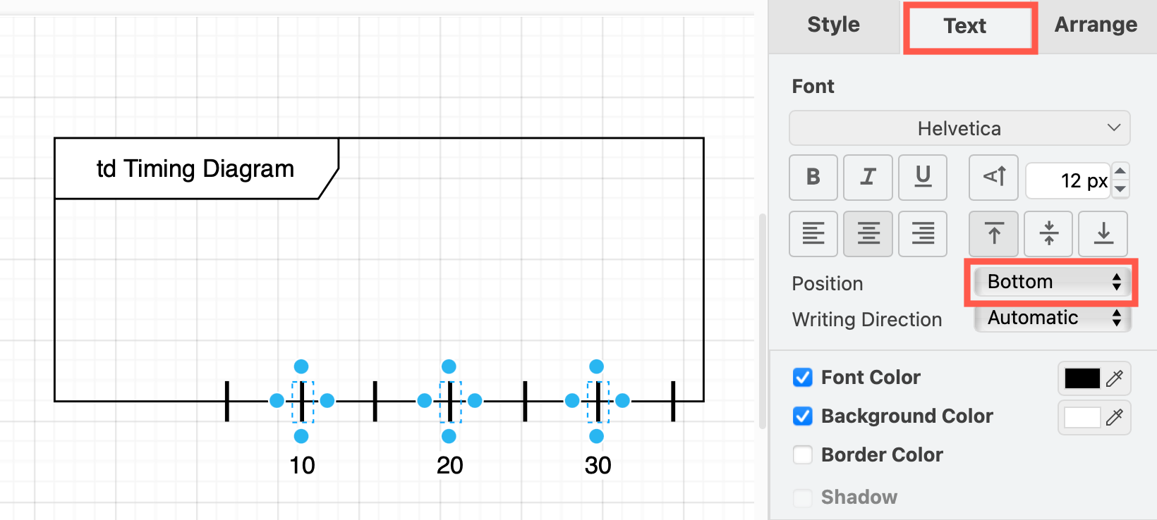 Add labels to your custom scale positioning the labels on the Bottom of the shapes in the Text tab of the format panel in draw.io