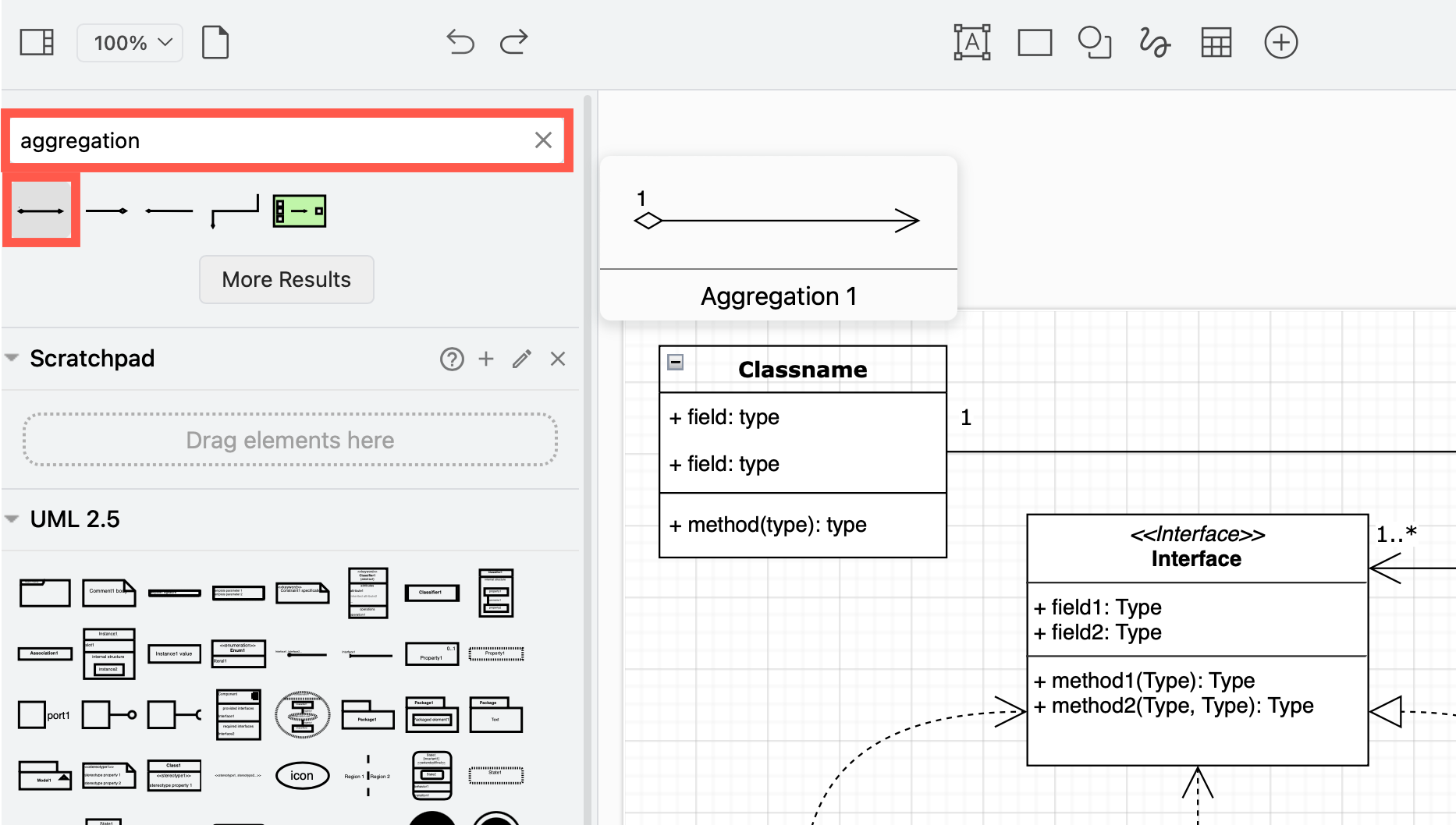 Search for shapes by their UML names to find them quickly