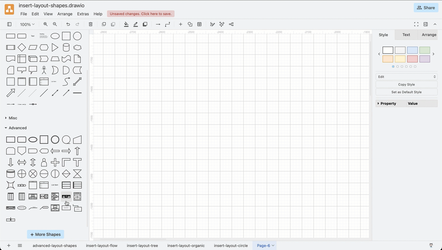 Hold down alt as you click on shapes in the shape library to add and connect them inside a automatic flow layout shape