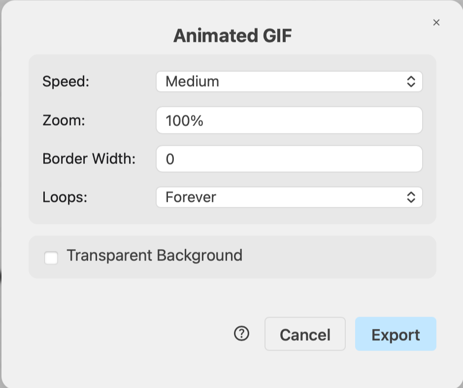 Choose the export settings for the animated GIF image