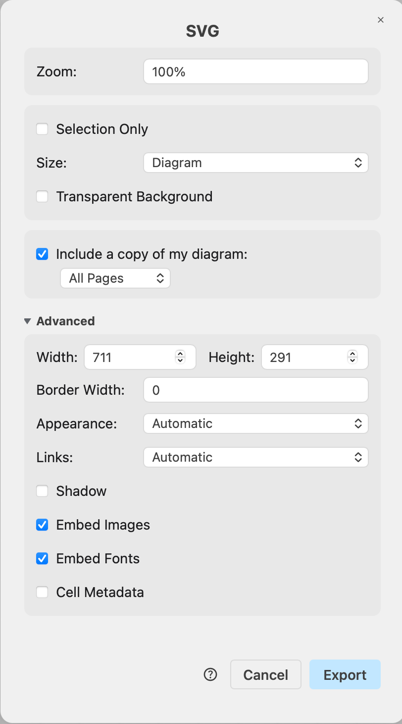 Choose the export settings for the SVG image