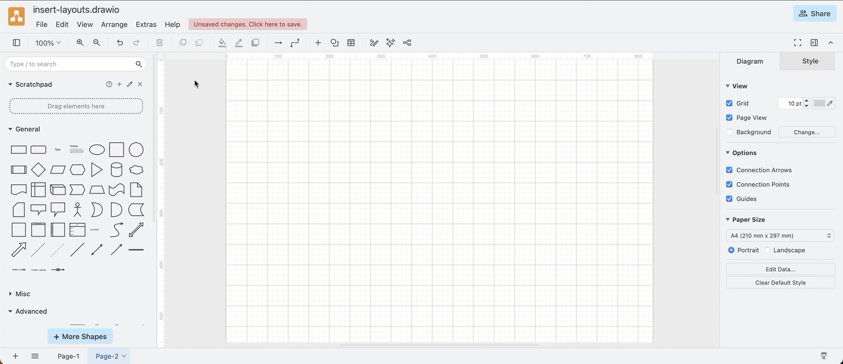 Quickly click together a horizontal flow in draw.io