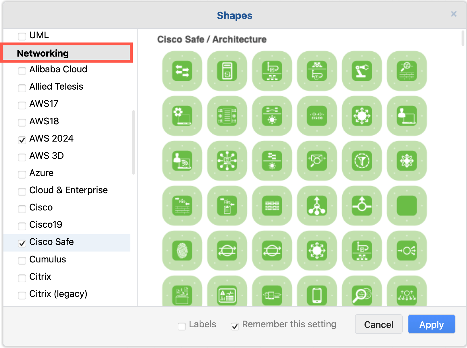 Enable the cloud infrastructure libraries you want to use in draw.io