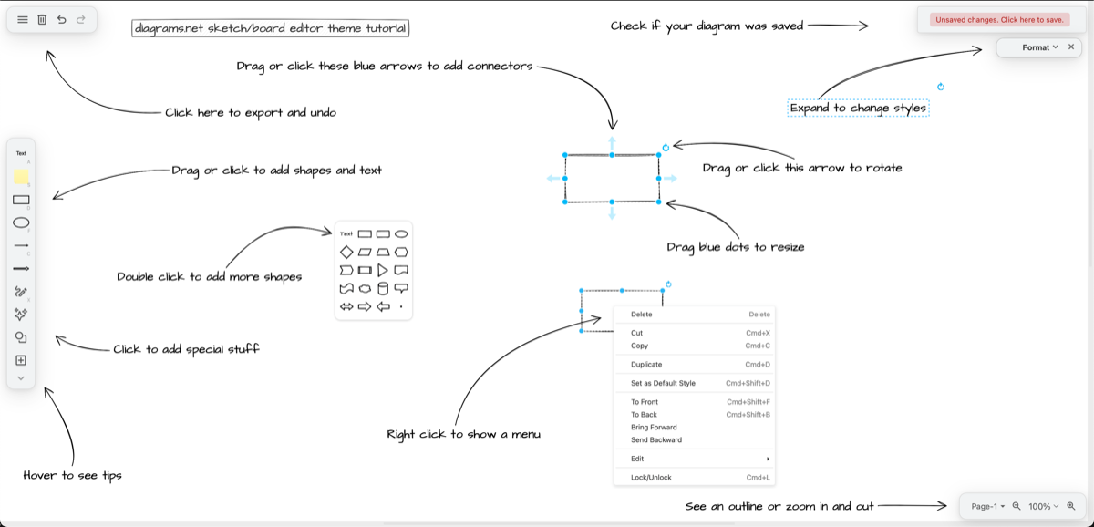 draw.io editor interface showing diagram creation